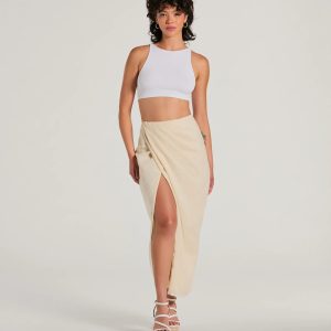 Summer Chic High-Rise Wrap-Slit Midi Skirt