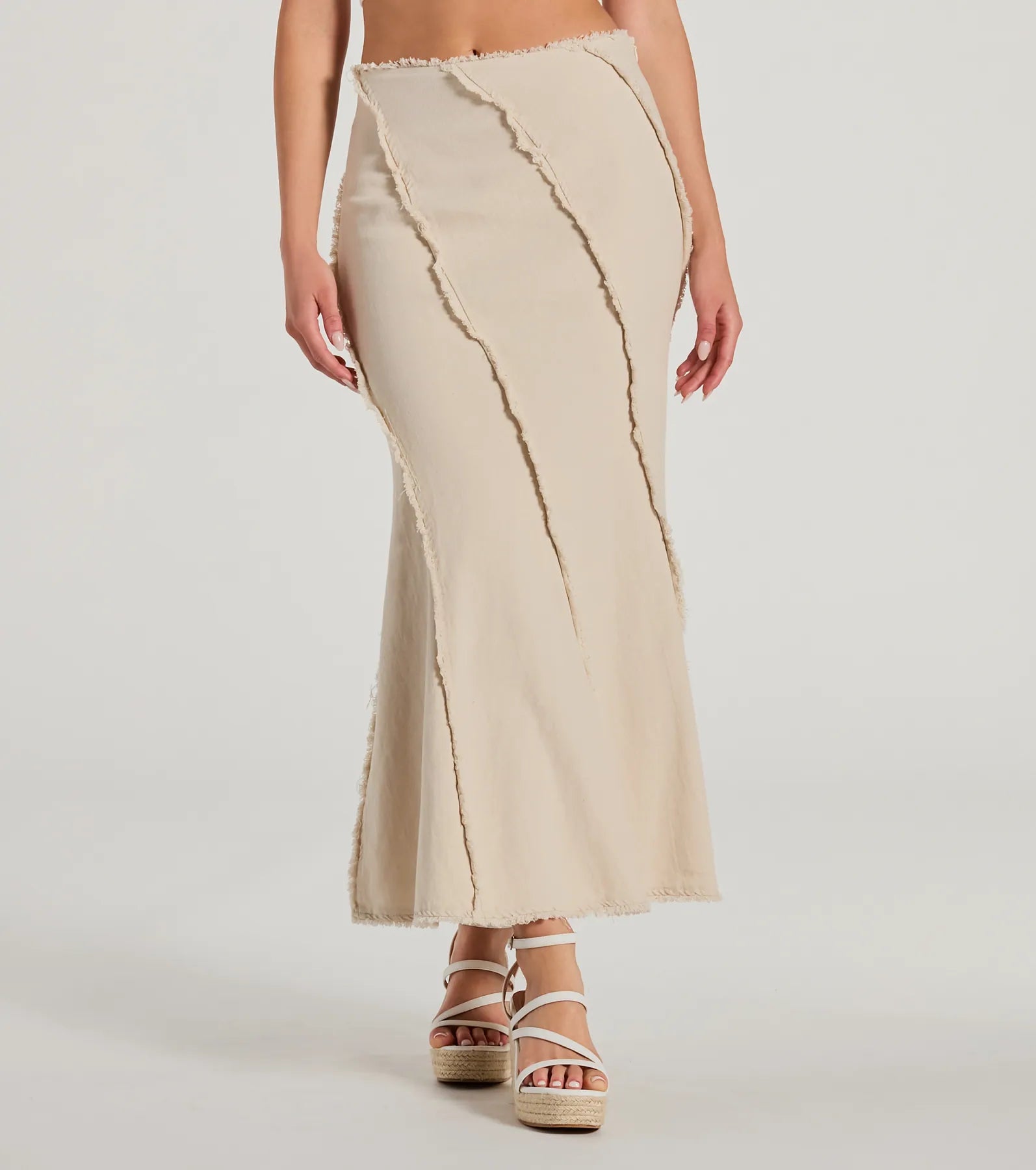 Full Of Trendiness High-Rise Fray A-Line Maxi Skirt - Image 2