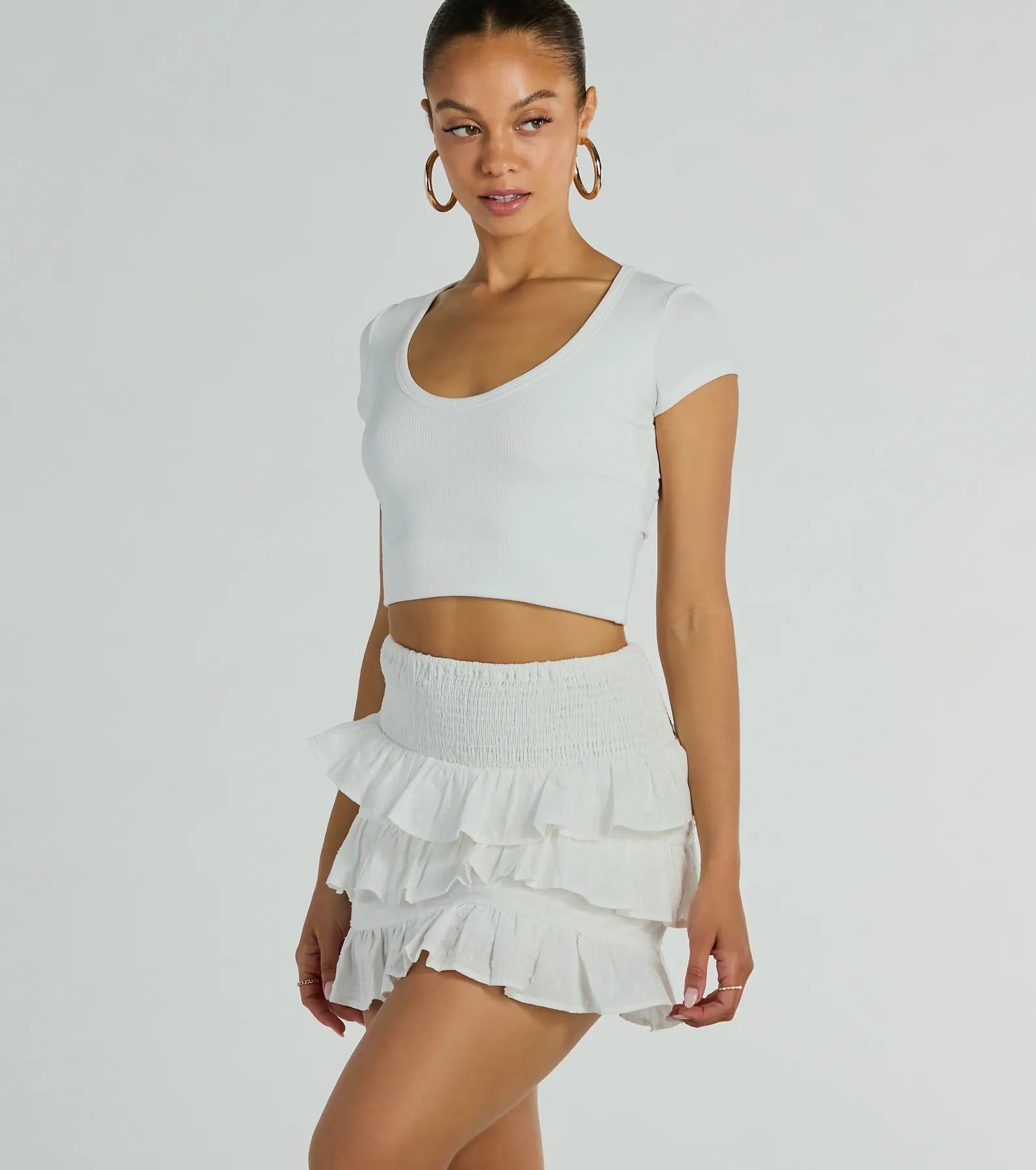 Flirty Flounce Smocked High-Rise Ruffle Mini Skirt - Image 3