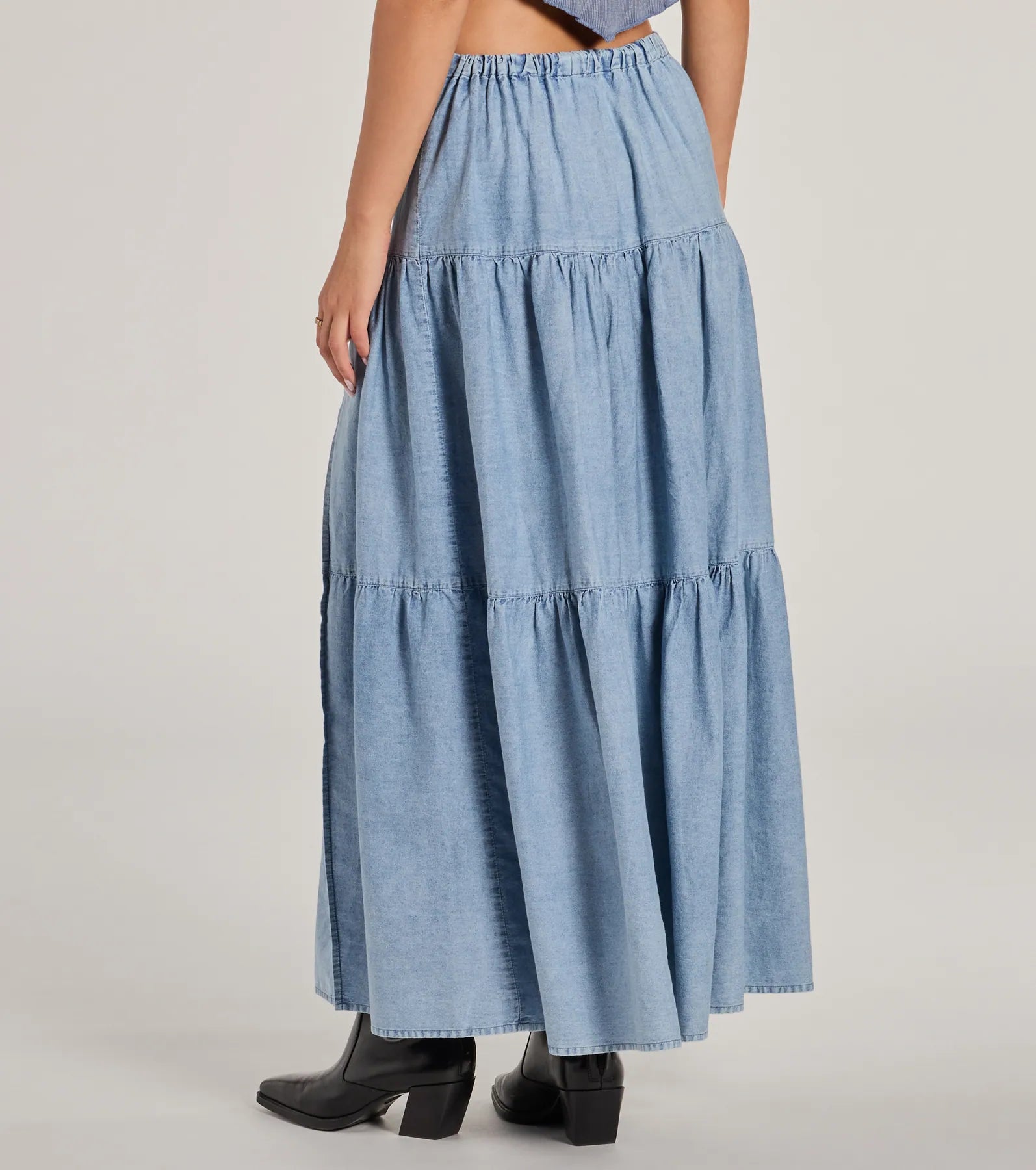 Just Got Sweet High-Rise Slit Chambray Maxi Skirt - Image 2