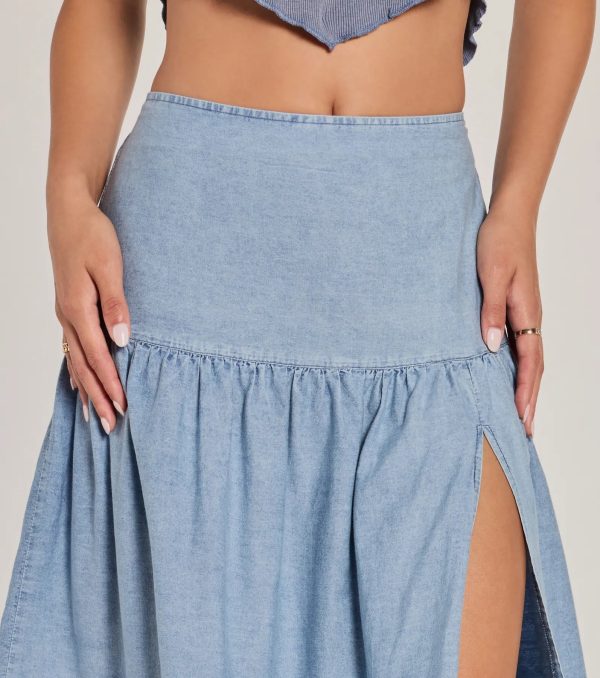 Just Got Sweet High-Rise Slit Chambray Maxi Skirt - Image 4