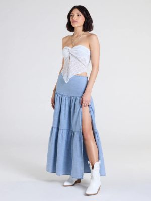 Western Cutie Tiered Chambray Maxi Skirt