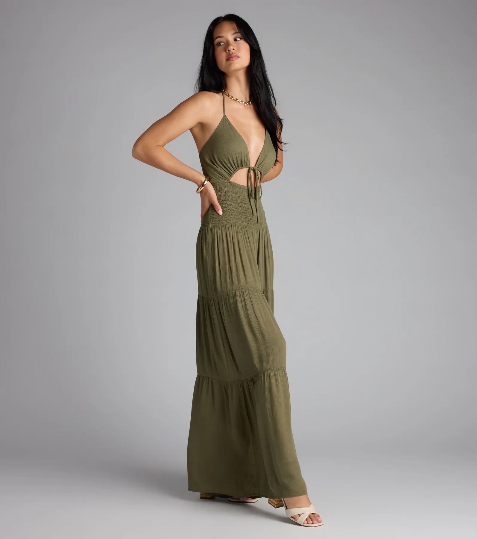 You've Got Flare Halter Cutout Wide Leg Jumpsuit - Image 4