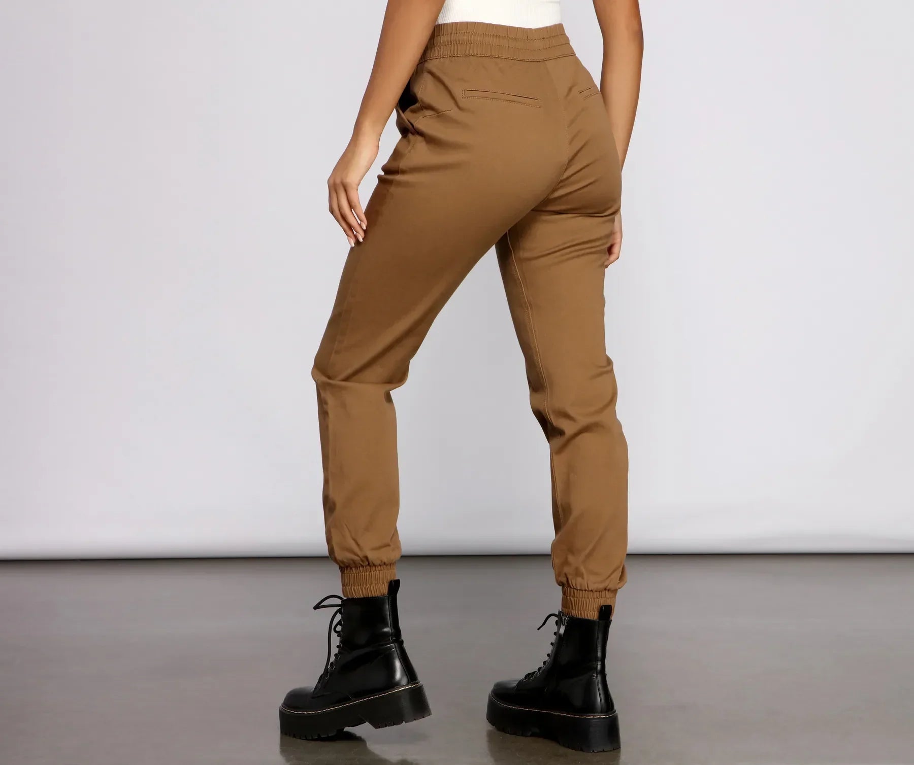 Basic High Waist Twill Joggers - Image 2