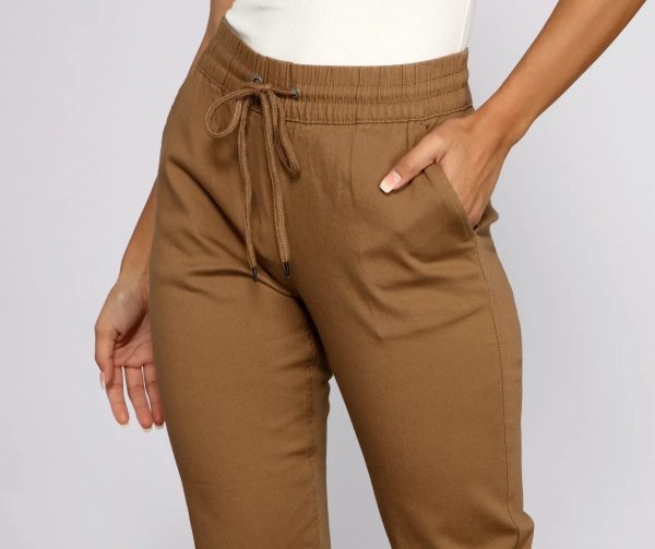 Basic High Waist Twill Joggers - Image 3