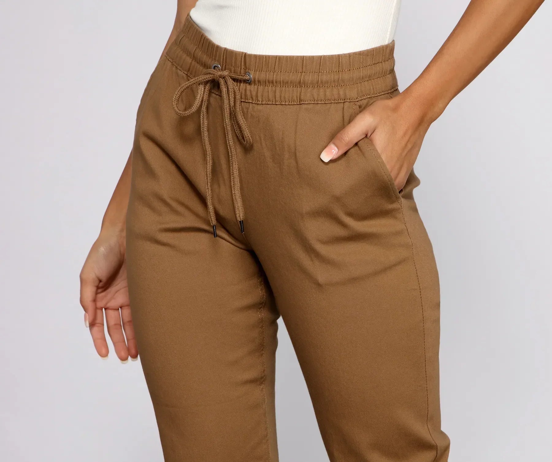 Basic High Waist Twill Joggers - Image 3