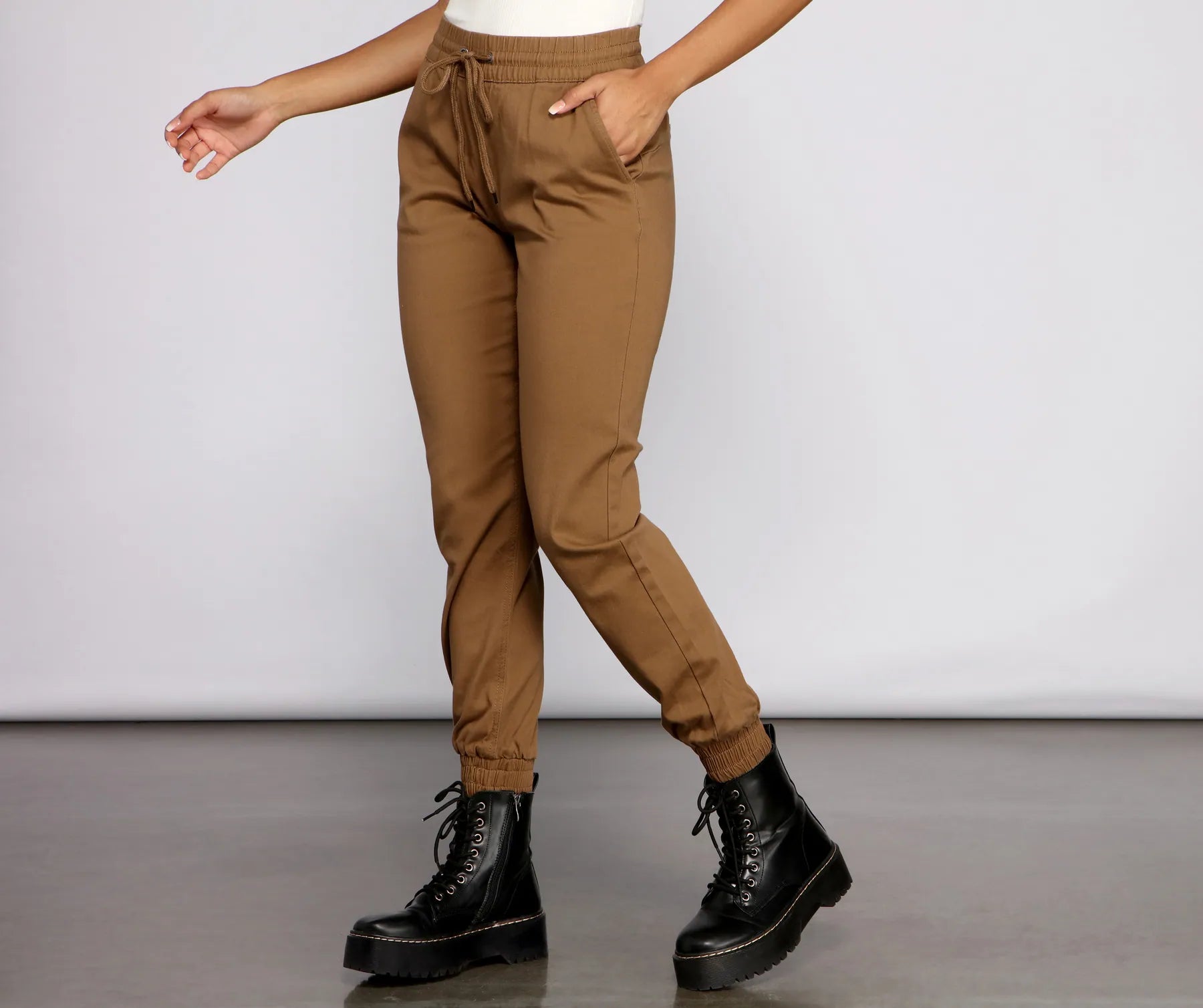 Basic High Waist Twill Joggers - Image 4