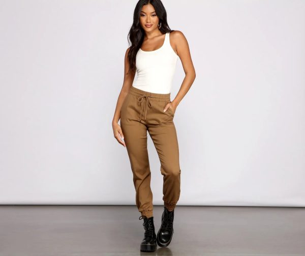 Basic High Waist Twill Joggers - Image 5
