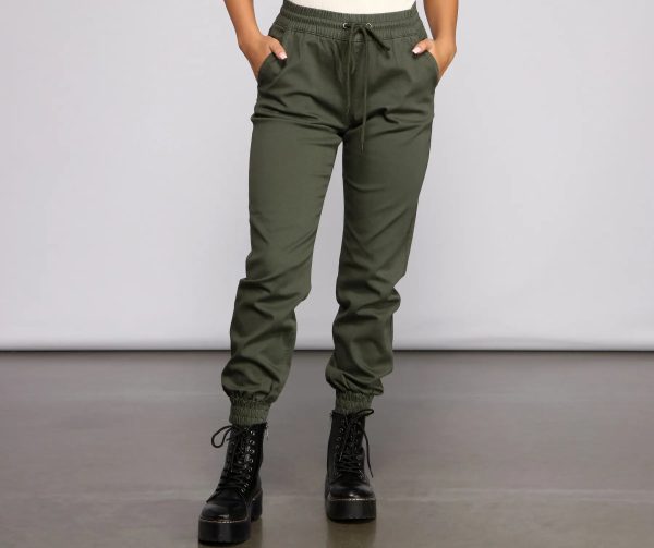 Basic High Waist Twill Joggers - Image 11