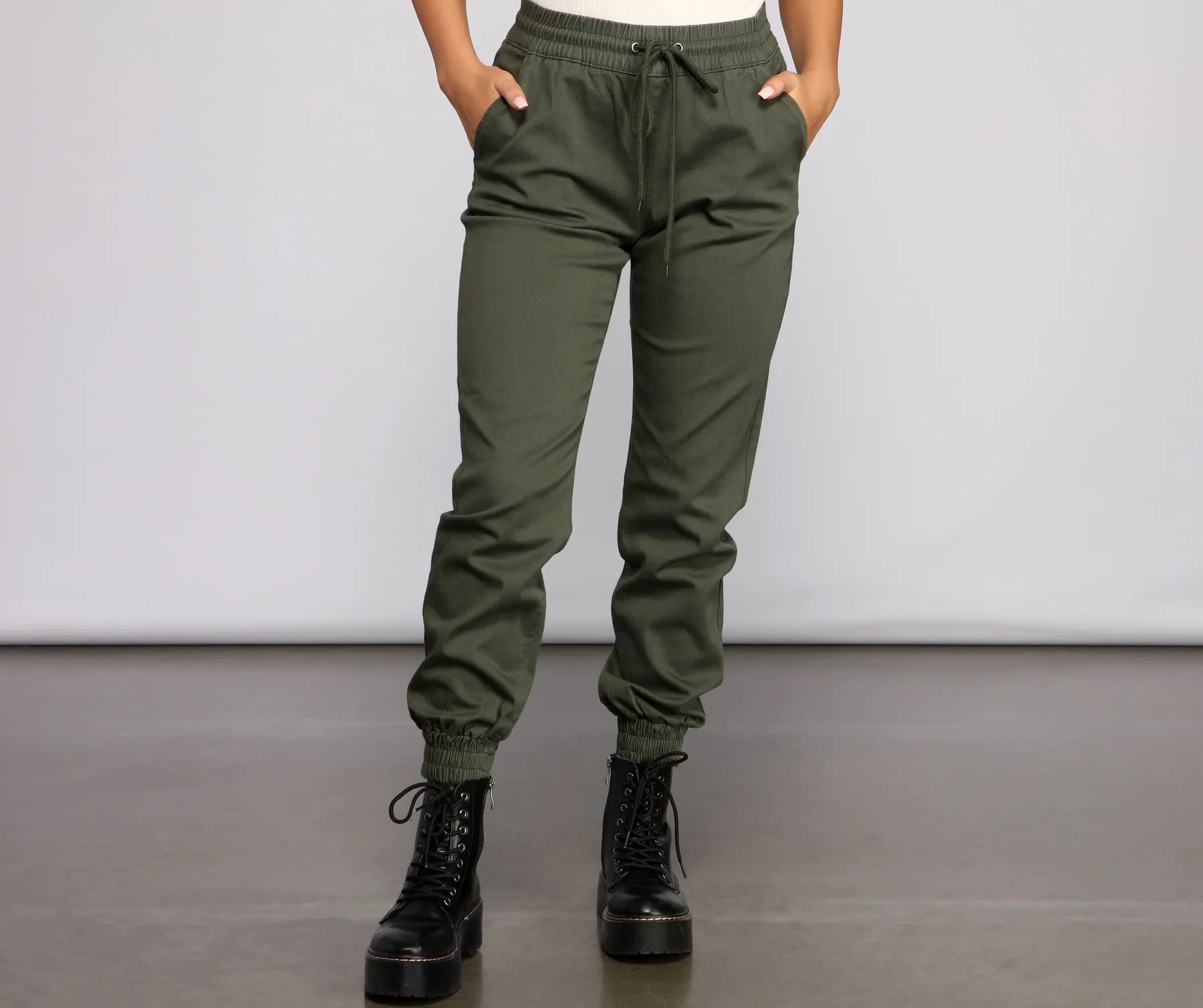 Basic High Waist Twill Joggers - Image 11