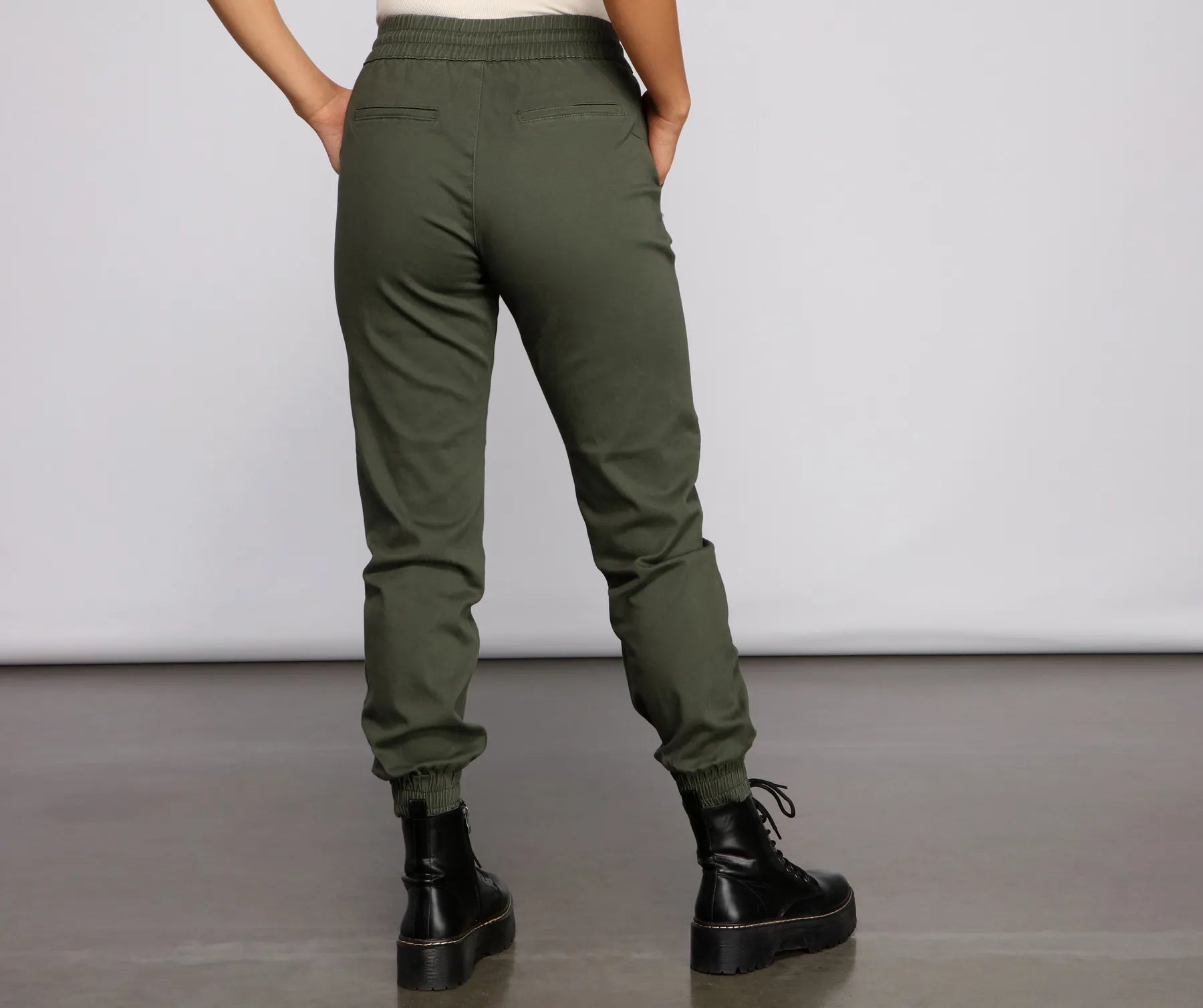 Basic High Waist Twill Joggers - Image 12