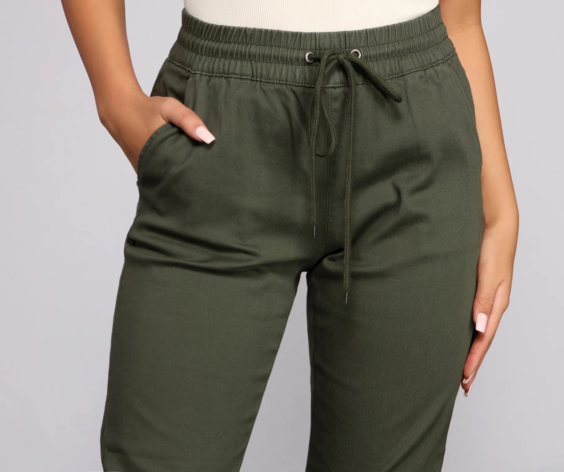 Basic High Waist Twill Joggers - Image 13