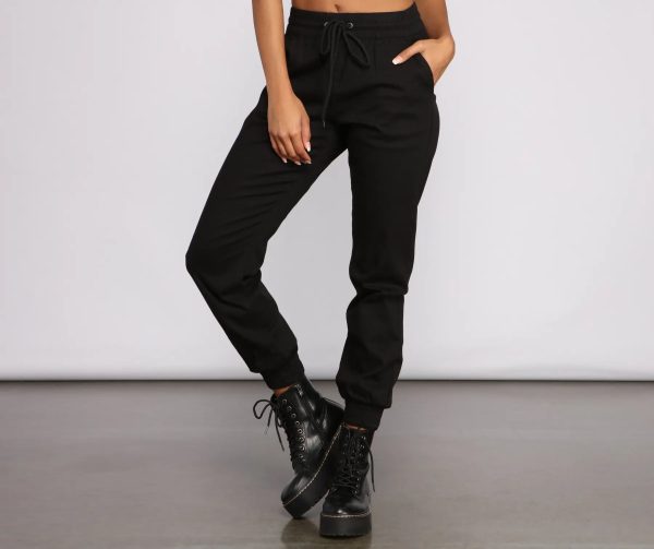 Basic High Waist Twill Joggers - Image 6