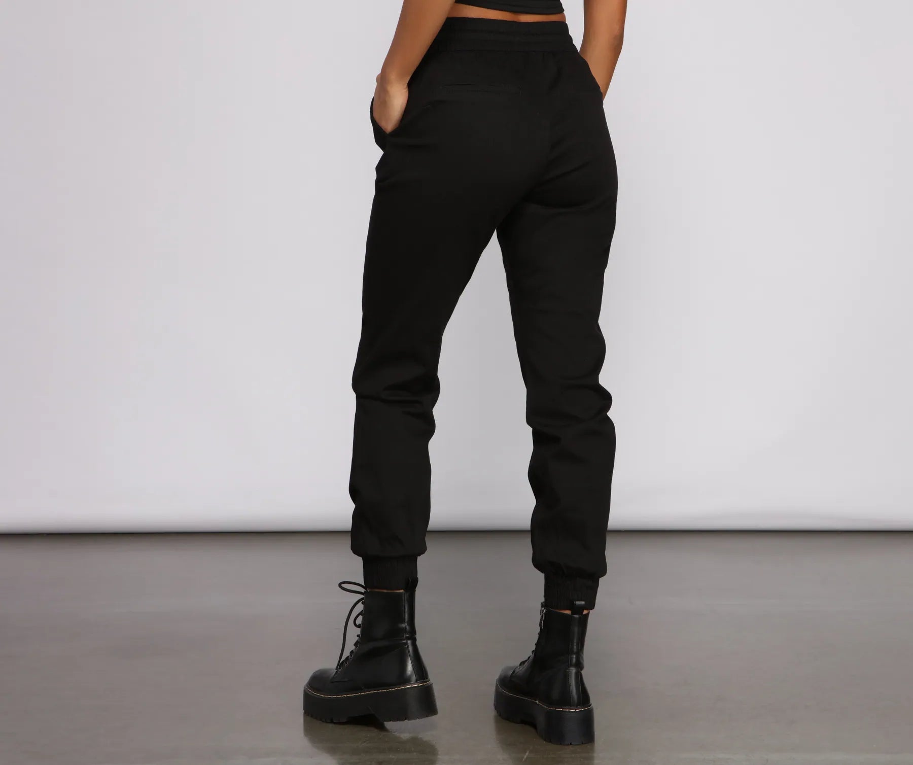 Basic High Waist Twill Joggers - Image 7