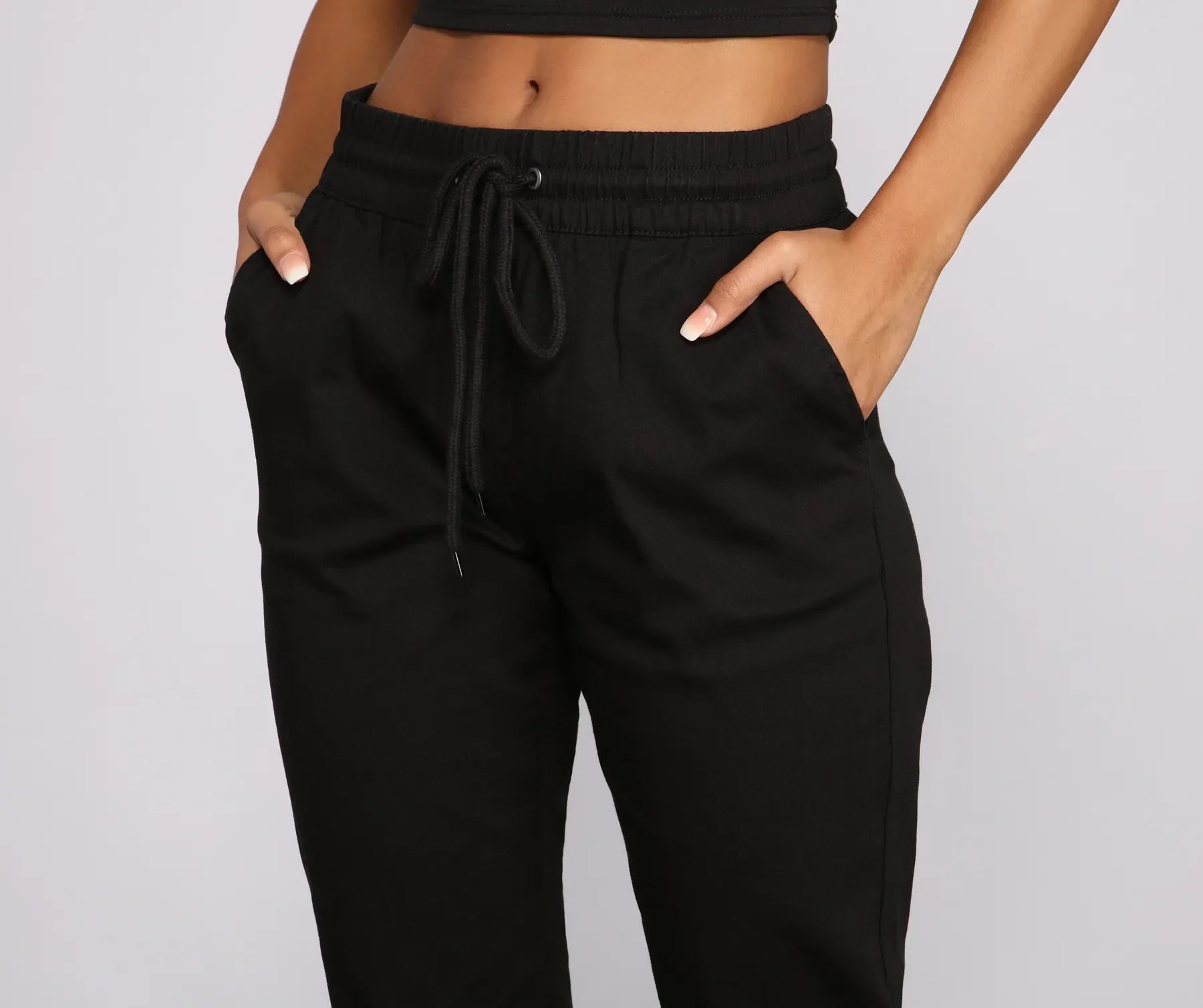 Basic High Waist Twill Joggers - Image 8