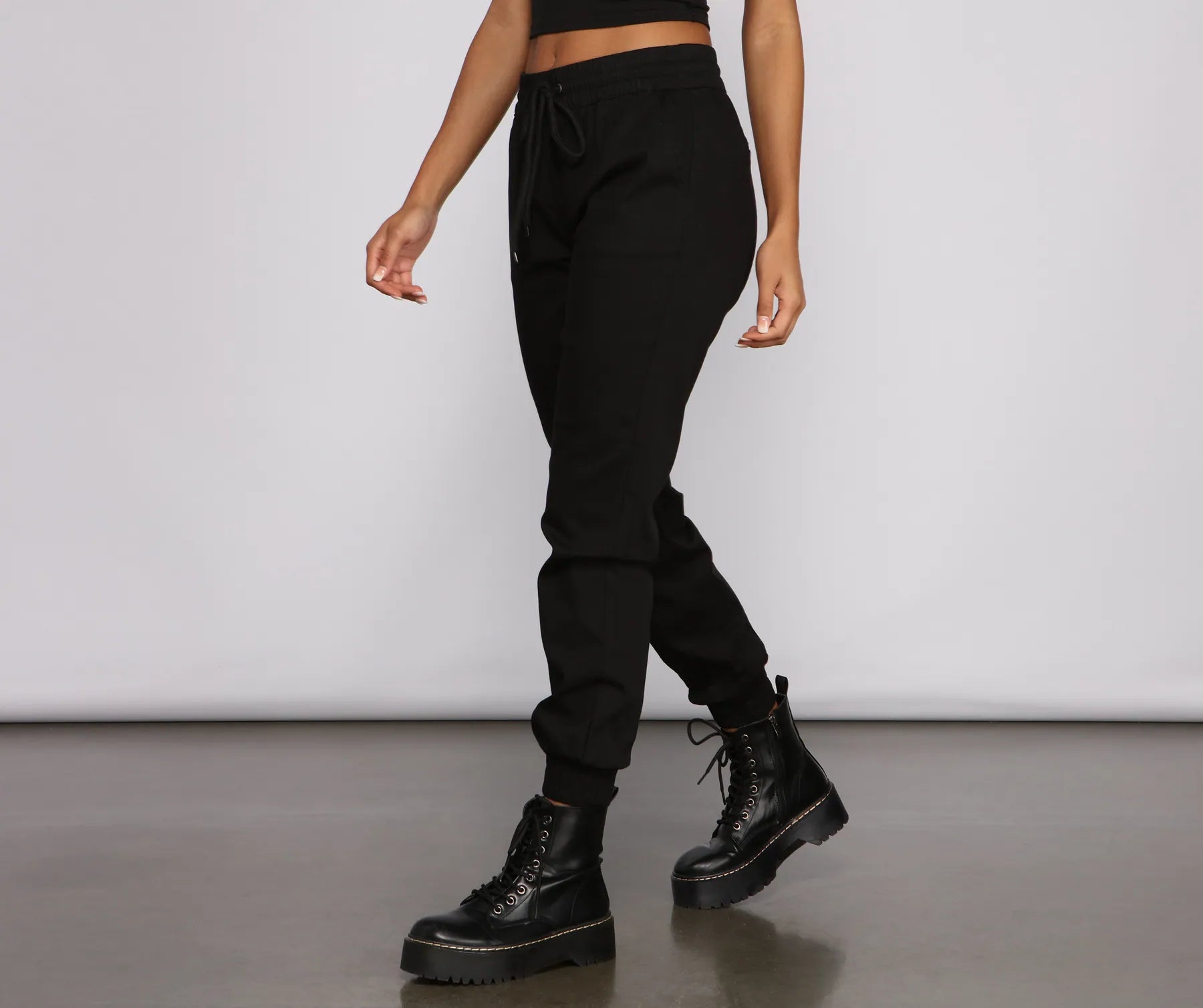 Basic High Waist Twill Joggers - Image 9
