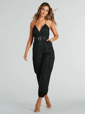 Looking Cool Belted Cargo Twill Jumpsuit