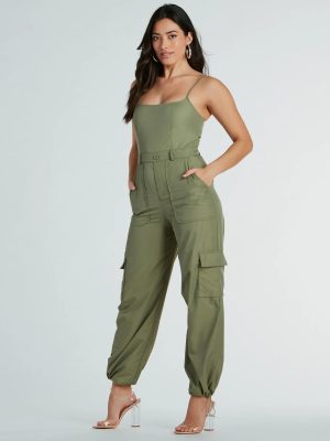 Casual Getaway Sleeveless Nylon Cargo Jumpsuit