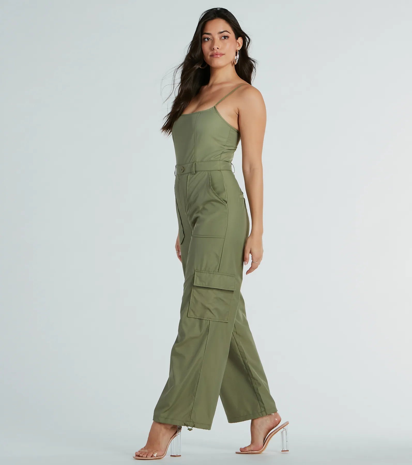 Casual Getaway Sleeveless Nylon Cargo Jumpsuit - Image 3