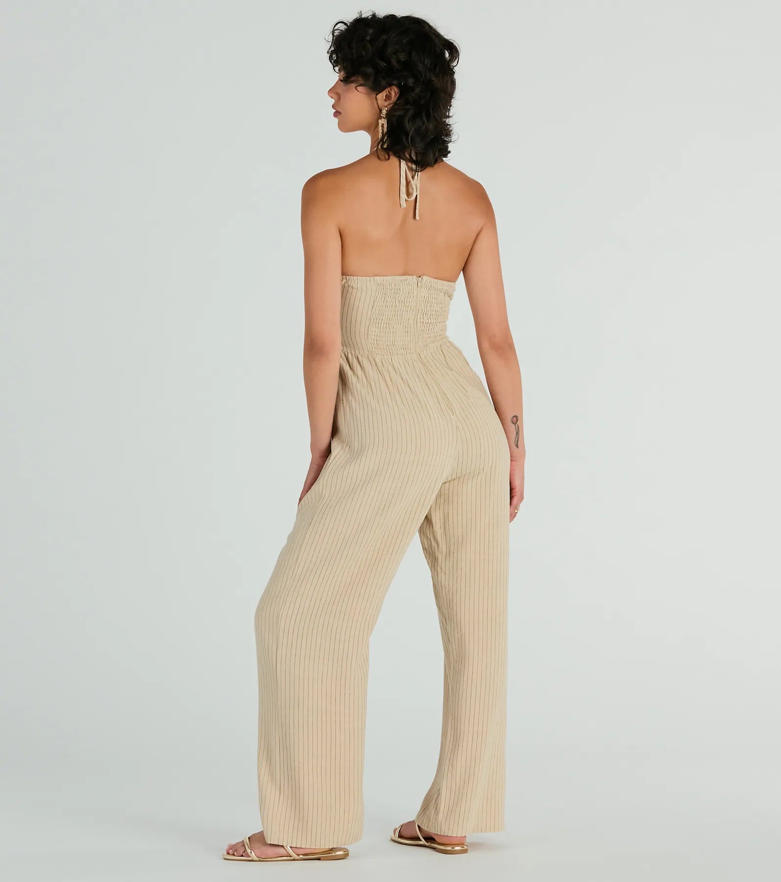 Coastal Cutie Halter Cutout Striped Linen Jumpsuit - Image 2