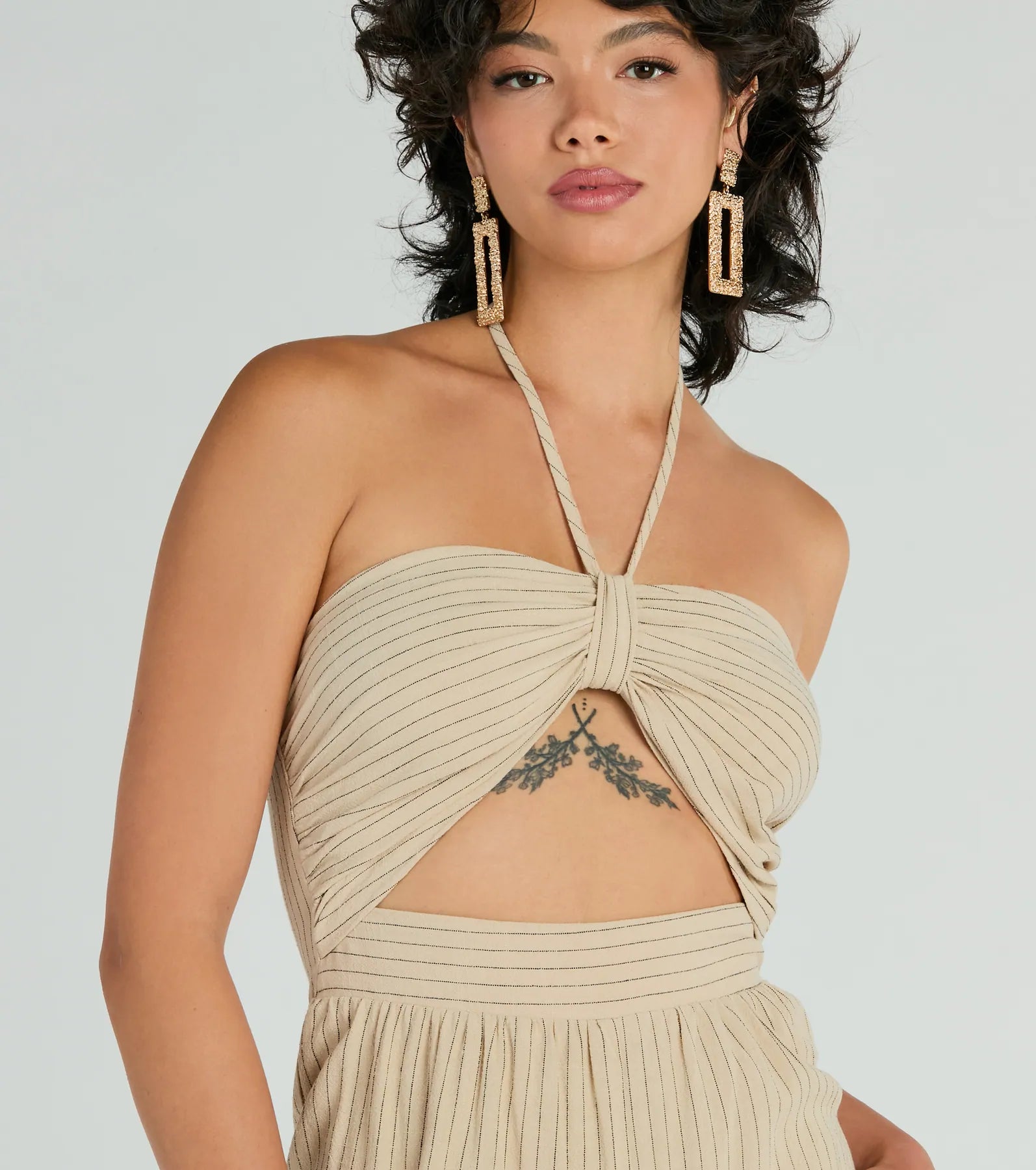 Coastal Cutie Halter Cutout Striped Linen Jumpsuit - Image 3