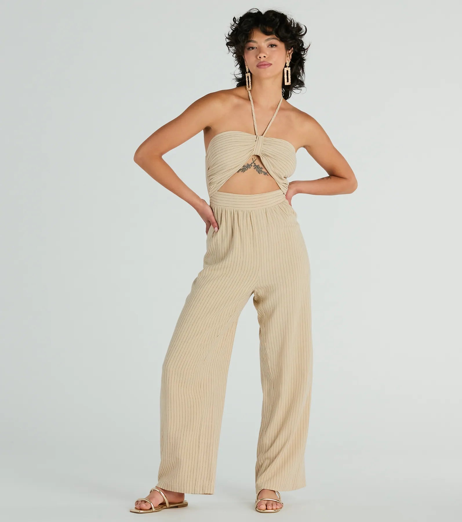 Coastal Cutie Halter Cutout Striped Linen Jumpsuit - Image 4
