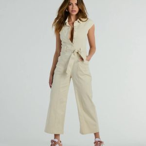 Aviator Babe Cap Sleeve Utility Wide-Leg Jumpsuit