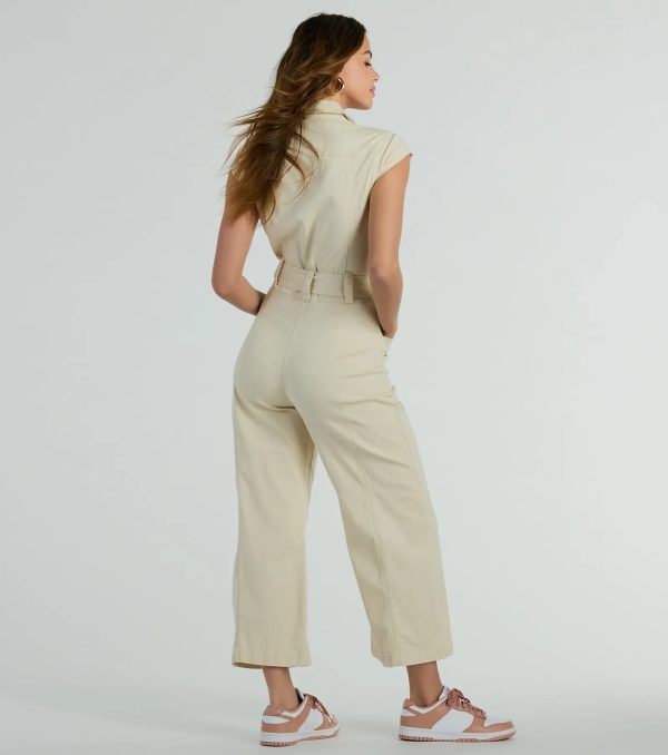 Aviator Babe Cap Sleeve Utility Wide-Leg Jumpsuit - Image 2