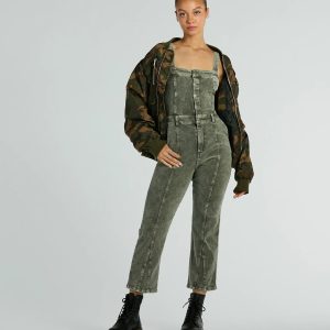 Stylish Edge Acid-Wash Corduroy Jumpsuit