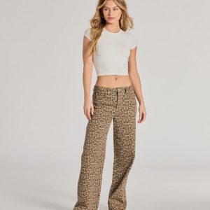 Wildly Chic Mid-Rise Leopard Print Baggy Pants
