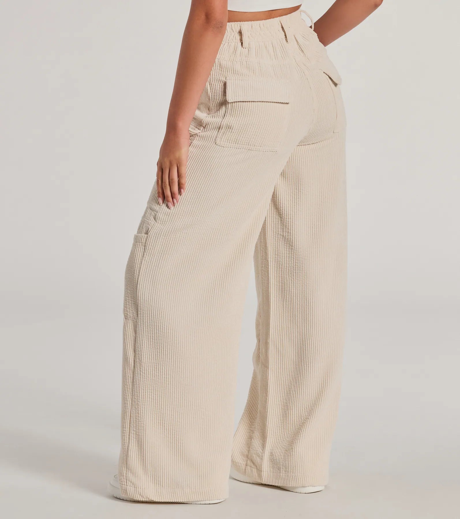 Essential High-Rise Corduroy Wide-Leg Cargo Pants - Image 2