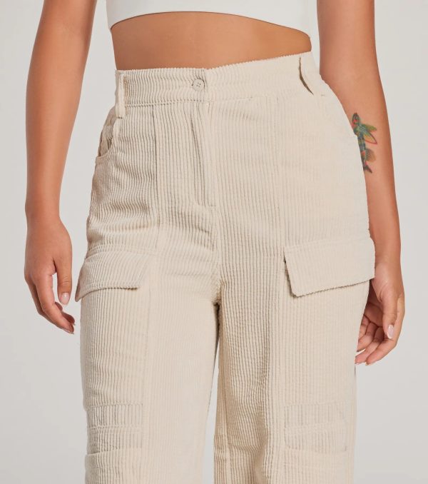 Essential High-Rise Corduroy Wide-Leg Cargo Pants - Image 3