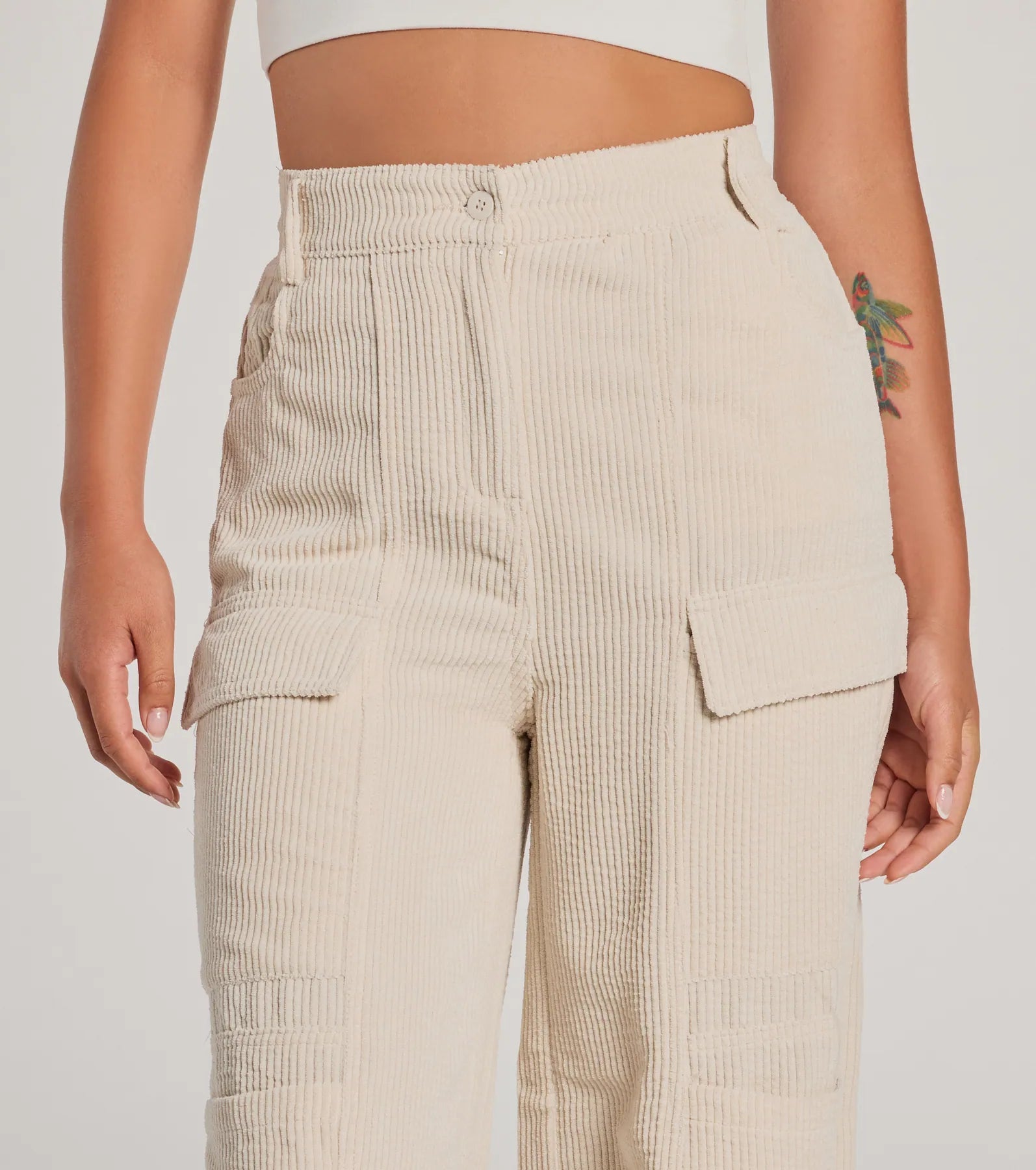 Essential High-Rise Corduroy Wide-Leg Cargo Pants - Image 3