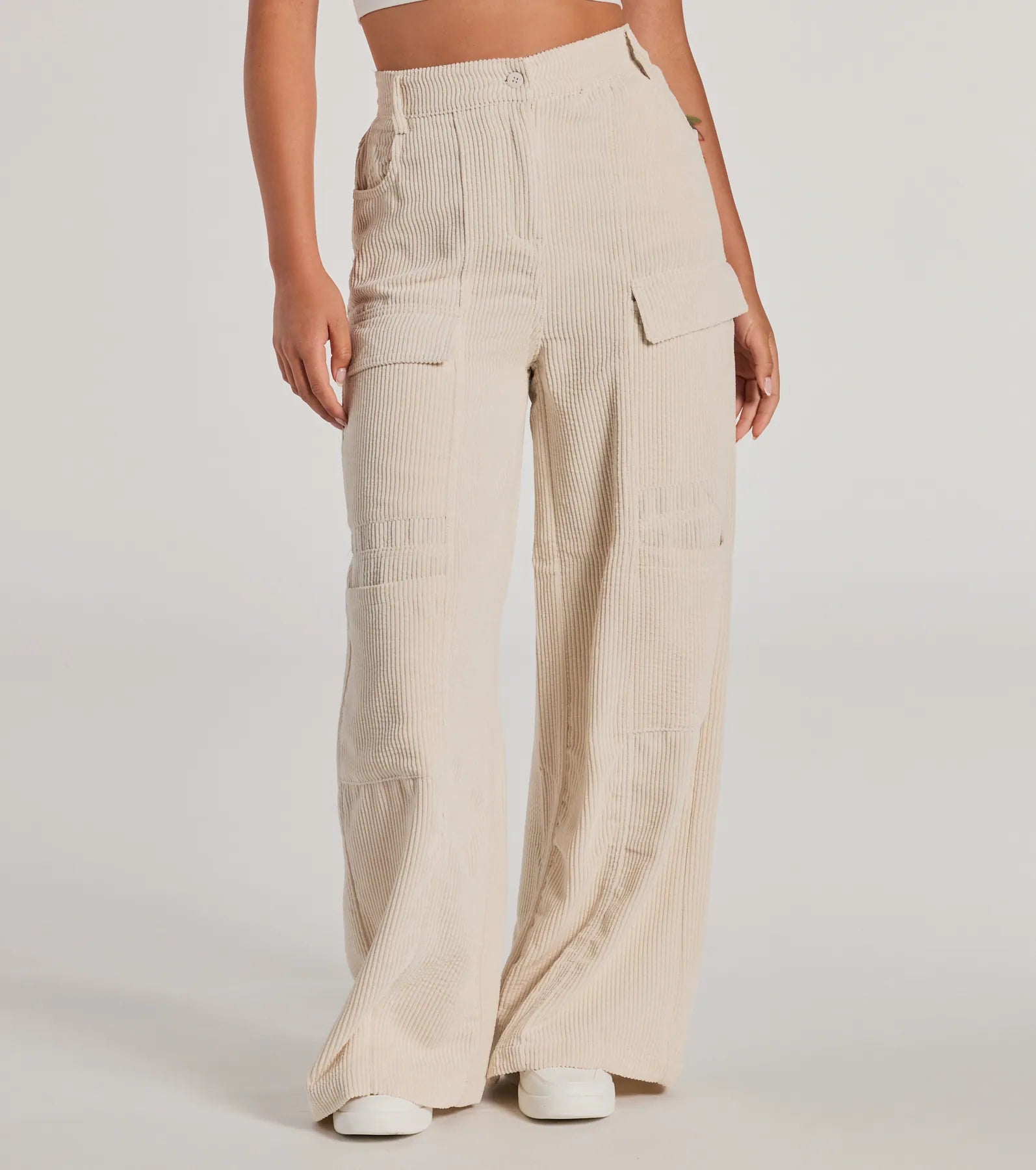 Essential High-Rise Corduroy Wide-Leg Cargo Pants - Image 4