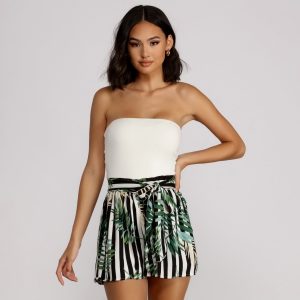 Tropical Escape Sleeveless Striped Romper