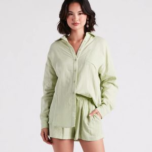 Coastal Cute Linen Top And Shorts Set