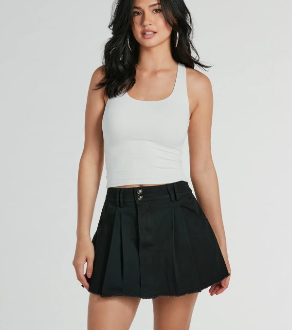 Cutting Edge Mid Rise Pleated Denim Skort - Image 2
