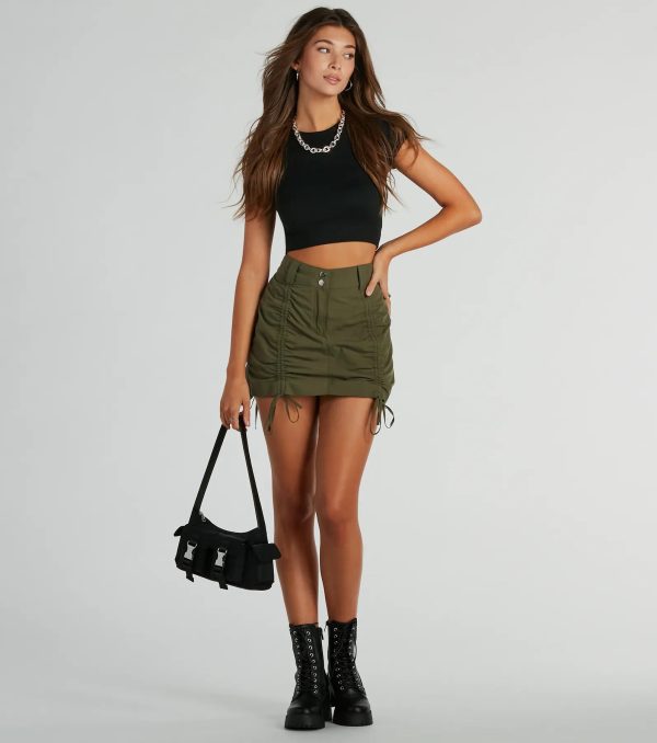 Out And About Mid-Rise Ruched Woven Mini Skort - Image 3