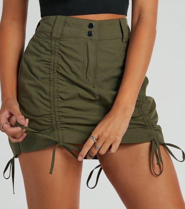 Out And About Mid-Rise Ruched Woven Mini Skort - Image 4