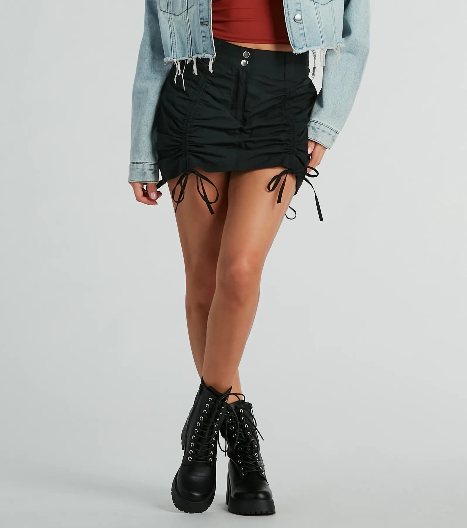 Out And About Mid-Rise Ruched Woven Mini Skort - Image 8