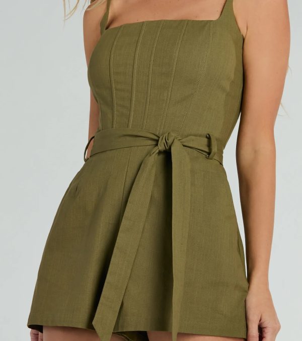 Weekend Chic Linen Tie-Front Corset Romper - Image 4