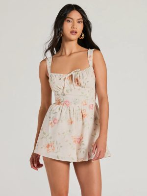 Flirty Choice Sleeveless Lace-Up Floral Romper