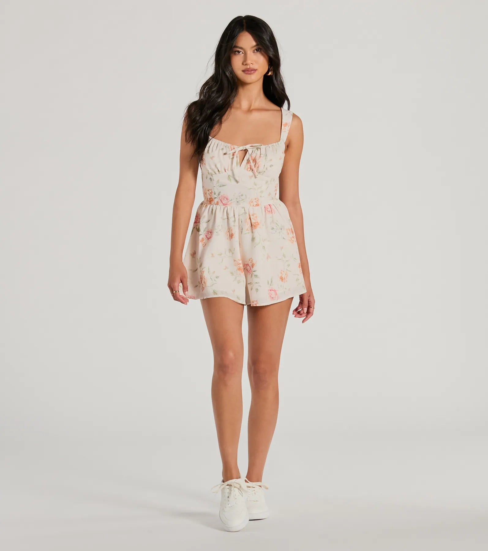 Flirty Choice Sleeveless Lace-Up Floral Romper - Image 4