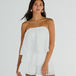 Poolside Vacay Strapless Ruffled Romper