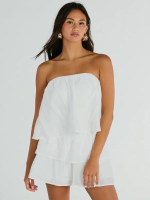 Poolside Vacay Strapless Ruffled Romper
