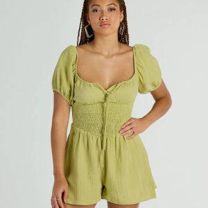 First Day Of Spring Puff Sleeve Smocked Romper