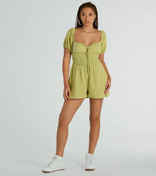 First Day Of Spring Puff Sleeve Smocked Romper - Image 3