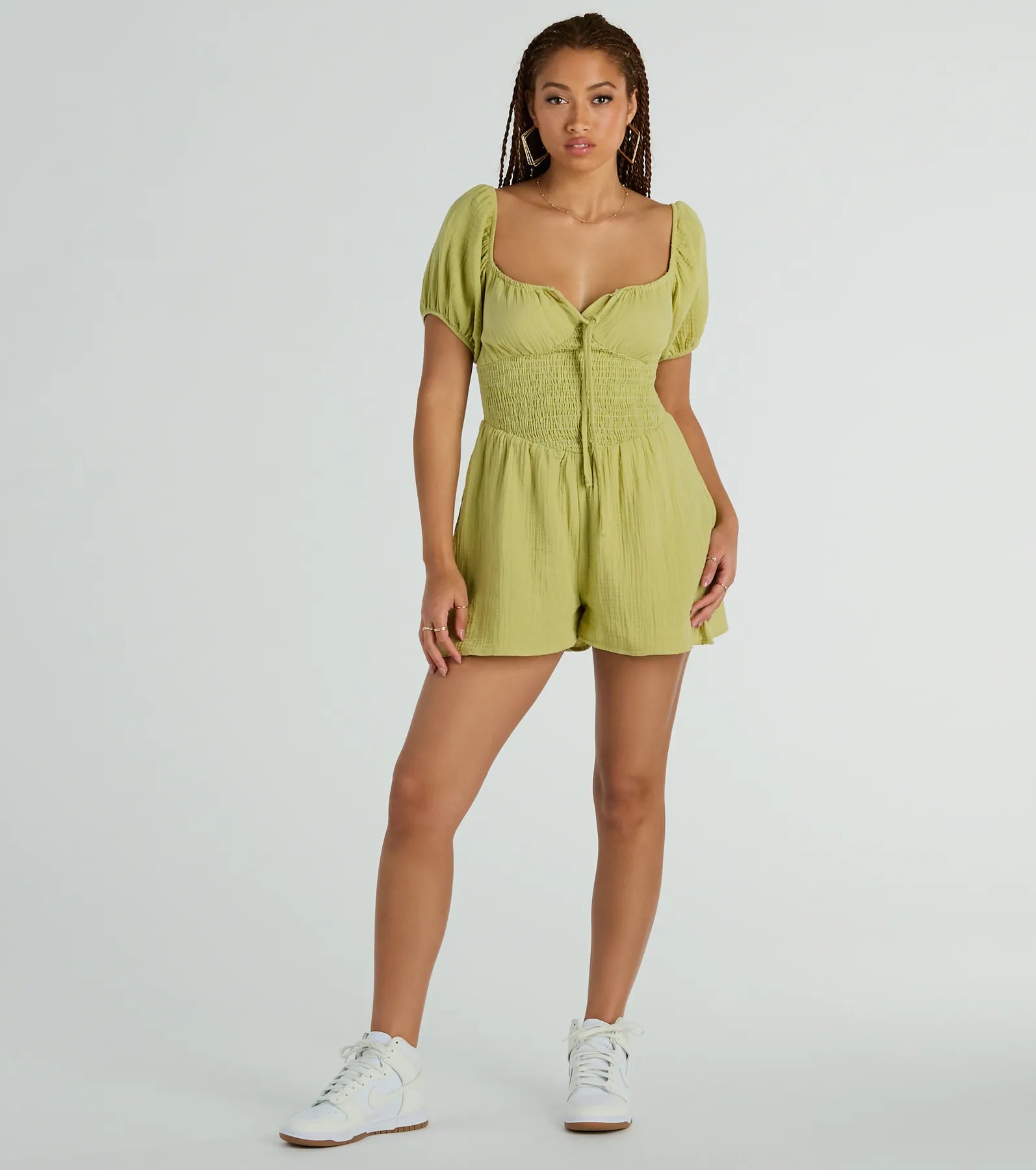 First Day Of Spring Puff Sleeve Smocked Romper - Image 3