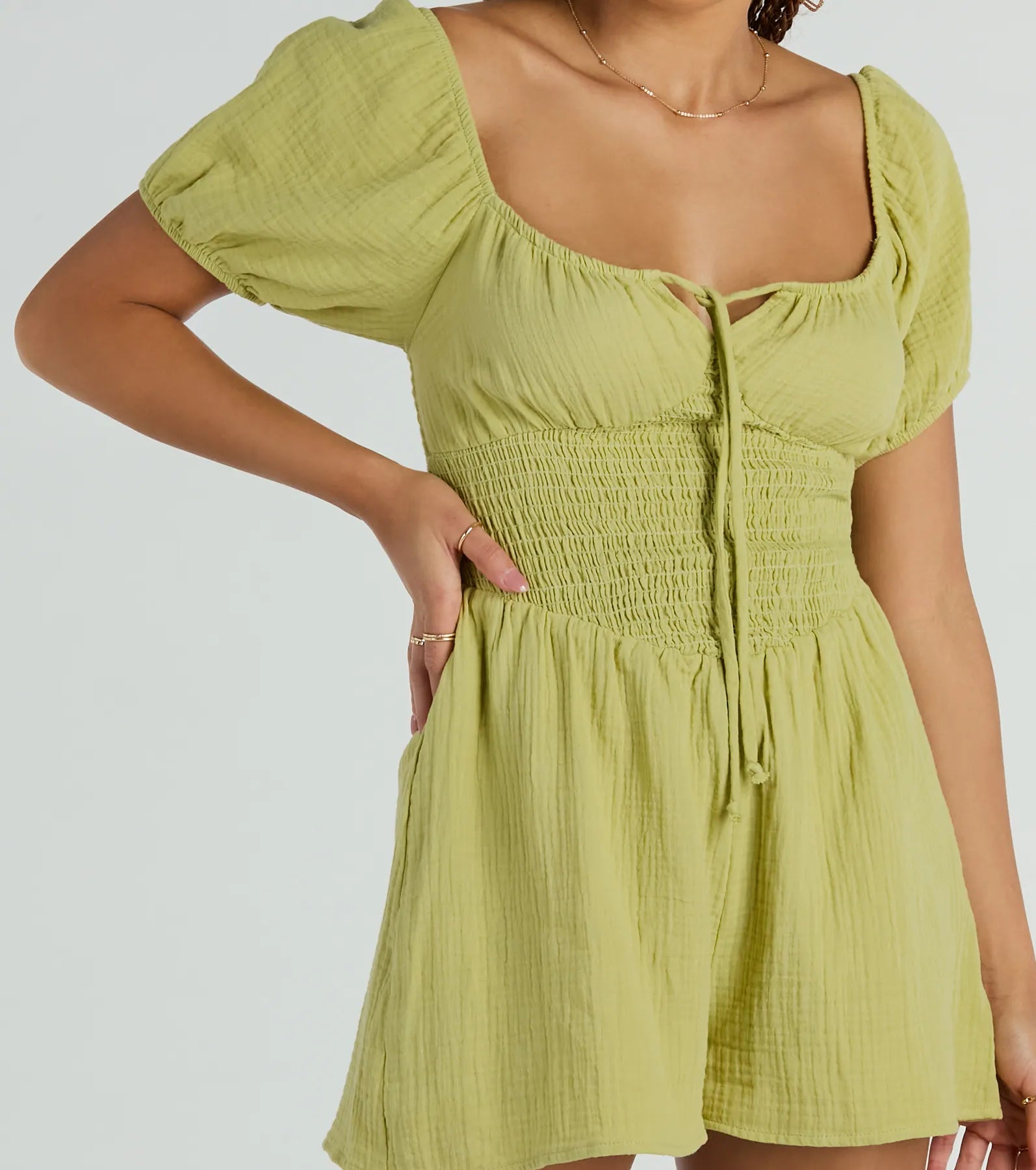 First Day Of Spring Puff Sleeve Smocked Romper - Image 4