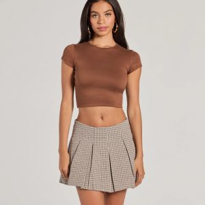 Keep On Charming High-Rise Plaid Linen Skort